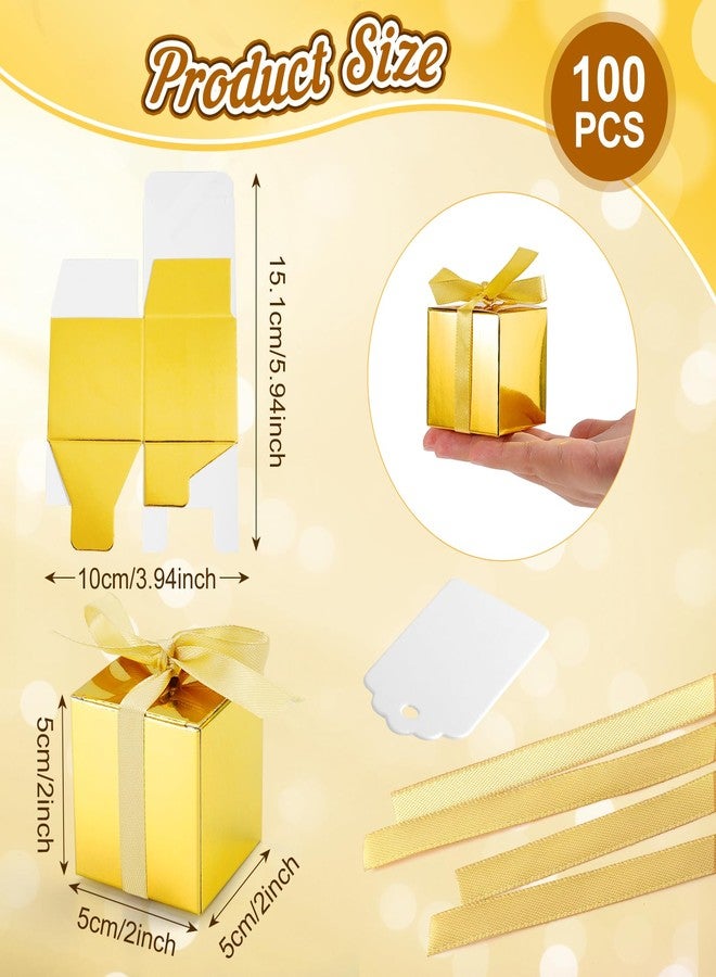 Bgtecho 100 Pack Gold Gift Boxes, 2x2x2 Inches Candy Boxes, Small Gift Boxes with Ribbons and Blank Tags, Paper Party Favor Box for Wedding Bridal Shower Birthday Party All Occasion (Gold) - Image 2